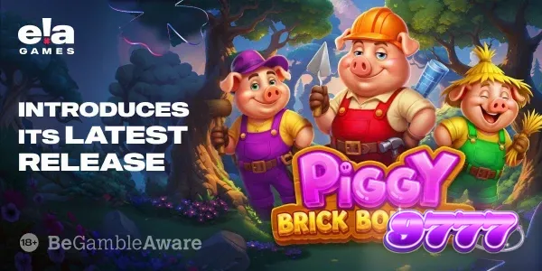 Tampilan visual slot Piggy Brick Bonanza dengan elemen bangunan dan karakter babi